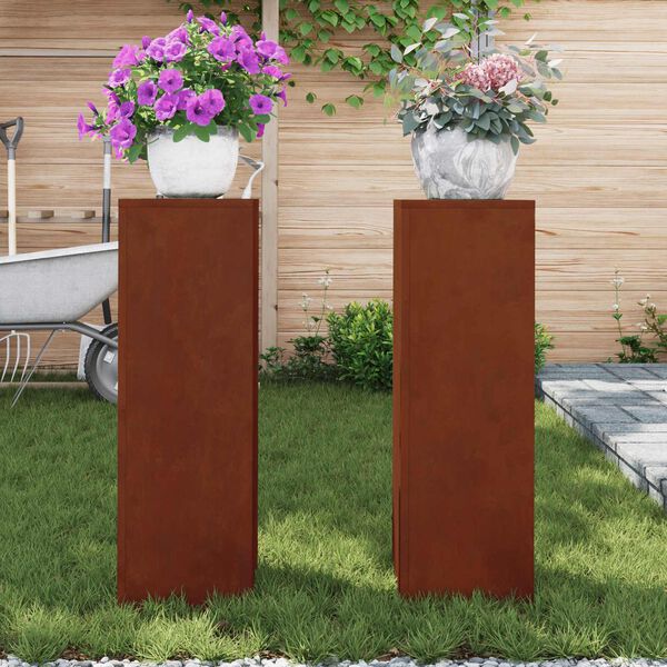 vidaXL Support de Plante 2 pcs Rouill&eacute; 24 x 24 x 75 cm Acier patin&eacute;