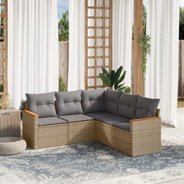 vidaXL Salon de jardin avec coussins 5pcs m&eacute;lange beige r&eacute;sine tress&eacute;e
