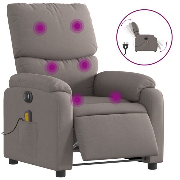 vidaXL Fauteuil de massage inclinable électrique Taupe Tissu
