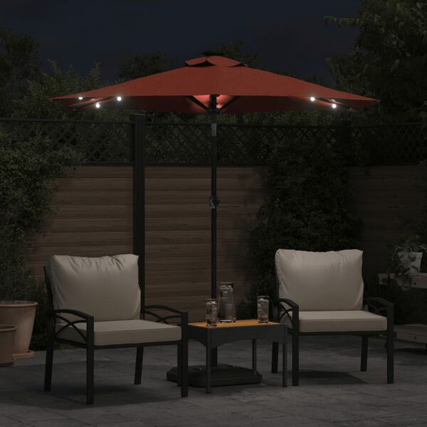 vidaXL Parasol de jardin LED et m&acirc;t en acier terre cuite 225x225x212cm