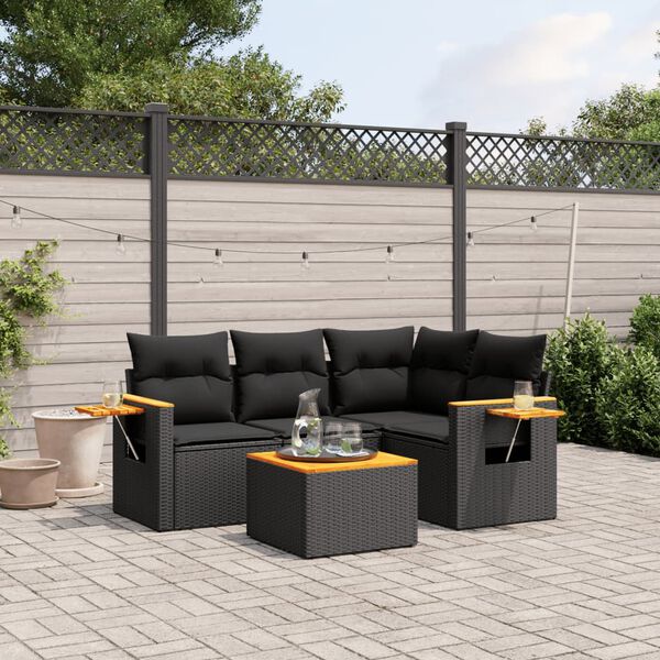 vidaXL Salon de jardin 5 pcs avec coussins noir r&eacute;sine tress&eacute;e