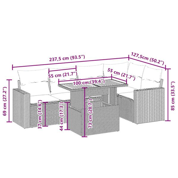 vidaXL Salon de jardin avec coussins 6 pcs beige r&eacute;sine tress&eacute;e
