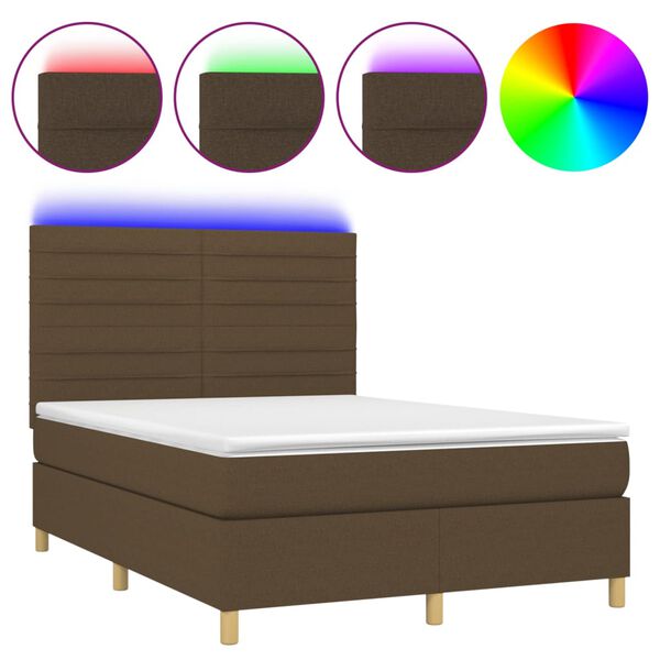 vidaXL Sommier &agrave; lattes de lit matelas et LED Marron fonc&eacute; 140x190 cm