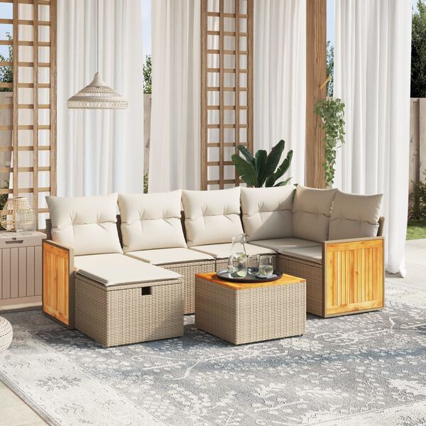 vidaXL Salon de jardin avec coussins 7 pcs beige r&eacute;sine tress&eacute;e