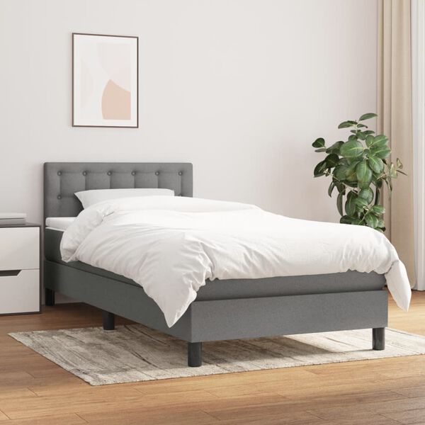 vidaXL Sommier &agrave; lattes de lit et matelas Gris fonc&eacute; 90x190 cm Tissu