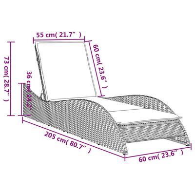 vidaXL Chaise longue avec coussin noir 60x205x73 cm résine tressée