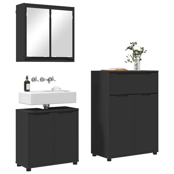 vidaXL Ensemble de mobilier de salle de bain avec tiroir 3 pcs Noir