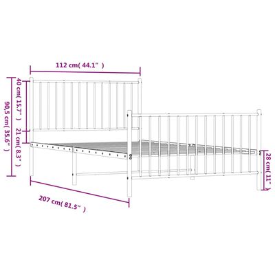 vidaXL Cadre de lit métal sans matelas et pied de lit blanc 107x203 cm