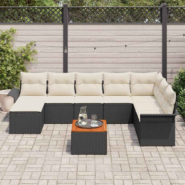 vidaXL Ensemble de canap&eacute; de jardin avec coussin 9 pcs Noir polyrotin