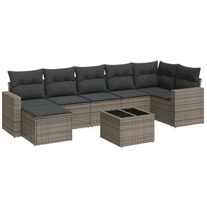 vidaXL Salon de jardin 8 pcs avec coussins gris r&eacute;sine tress&eacute;e