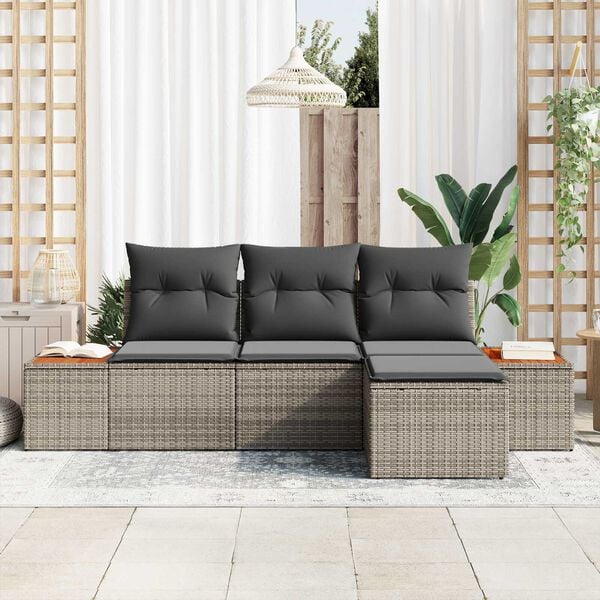 vidaXL Ensemble de canap&eacute; de jardin 4 pcs Gris Poly Rattan