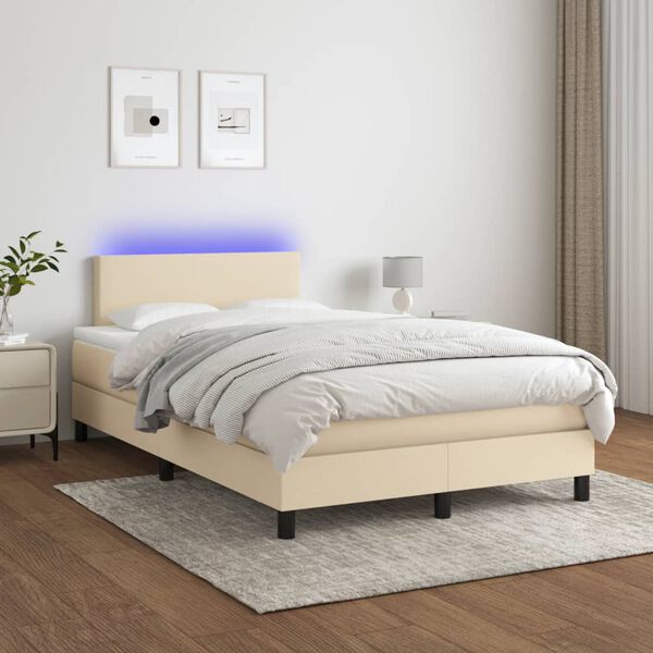 vidaXL Sommier &agrave; lattes de lit avec matelas LED Cr&egrave;me 120x200 cm Tissu