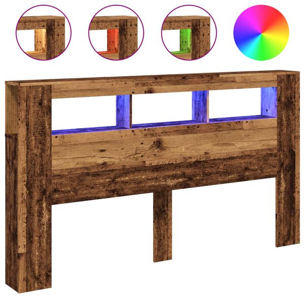 vidaXL Tête de lit à LED vieux bois 180x18,5x103,5cm bois d'ingénierie