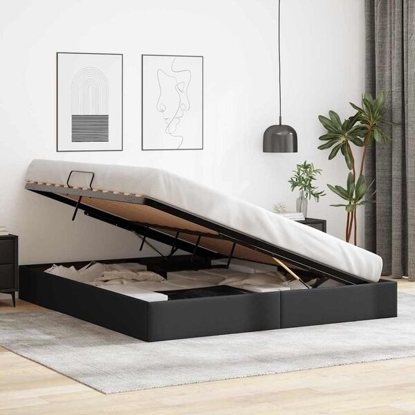 vidaXL Lit de Rangement avec matelas Noir 180 x 200 cm Faux cuir