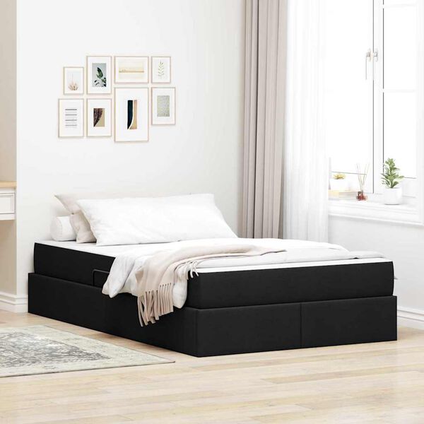 vidaXL Lit avec rangement et matelas Noir 120 x 200 cm Polyester