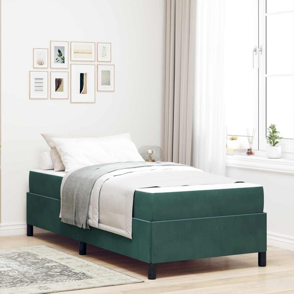 vidaXL Cadre de lit avec matelas Vert fonc&eacute; 90 x 200 cm tissu