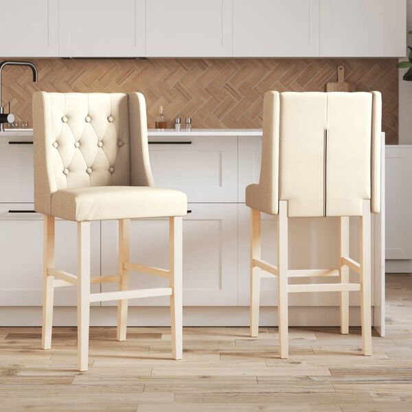vidaXL Chaises de bar lot de 2 bois massif d'h&eacute;v&eacute;a et tissu