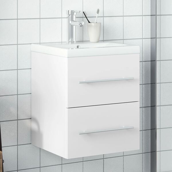 vidaXL Armoire lavabo de salle de bain avec bassin int&eacute;gr&eacute; blanc