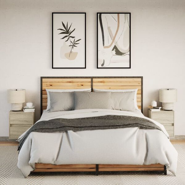 vidaXL Tables de chevet murales avec lumi&egrave;res LED 2 pcs ch&ecirc;ne sonoma