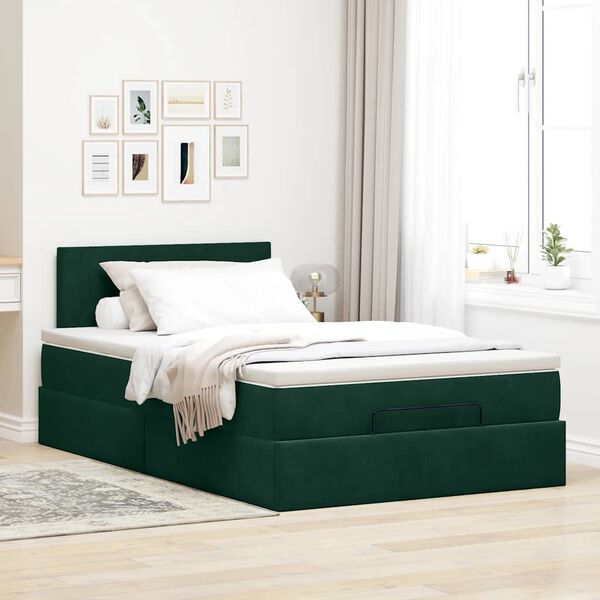 vidaXL Cadre de lit ottoman avec matelas vert fonc&eacute; 120x200 cm velours