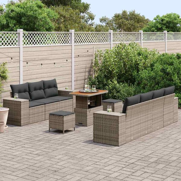vidaXL Ensemble de canap&eacute; de jardin 10 pcs Gris Poly Rattan