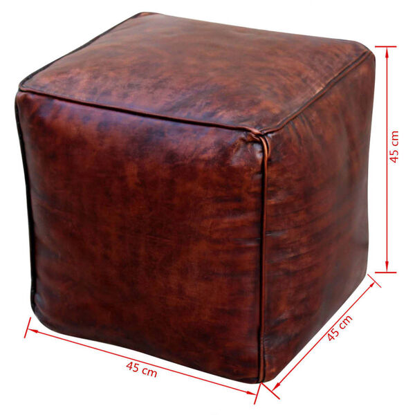 vidaXL Pouf Cuir v&eacute;ritable Carr&eacute; Marron 45 x 45 x 45 cm