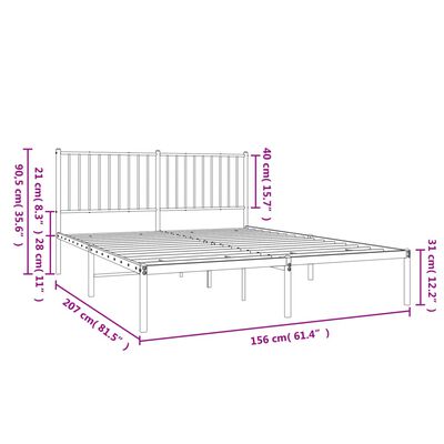 vidaXL Cadre de lit métal sans matelas et tête de lit blanc 150x200 cm