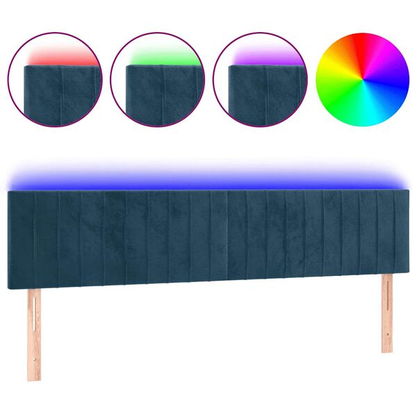 vidaXL T&ecirc;te de lit &agrave; LED Bleu fonc&eacute; 160x5x78/88 cm Velours