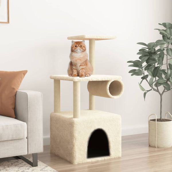 vidaXL Arbre &agrave; chat avec griffoirs en sisal cr&egrave;me 109,5 cm