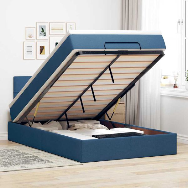 vidaXL Lit ottoman avec matelas et LED bleu 120x190 cm tissu