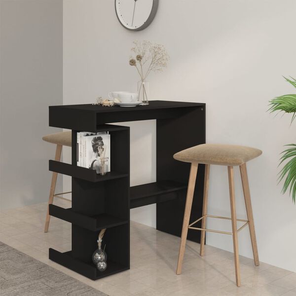 vidaXL Table de bar avec &eacute;tag&egrave;re de rangement Noir Bois d'ing&eacute;nierie