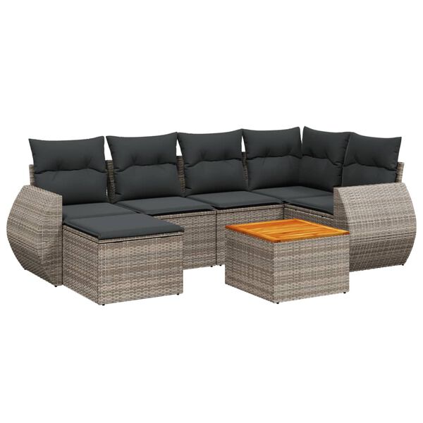 vidaXL Salon de jardin avec coussins 7 pcs gris r&eacute;sine tress&eacute;e