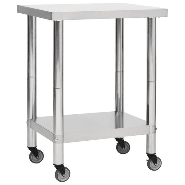 vidaXL Table de travail de cuisine avec roues 80x30x85 cm Inox