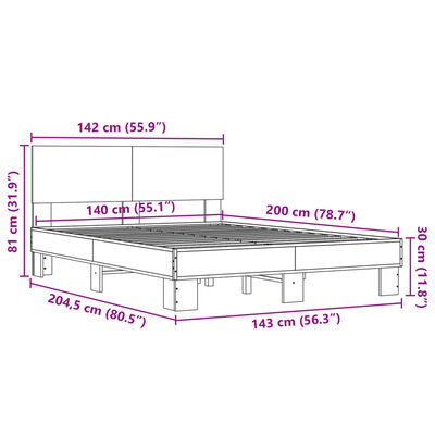 vidaXL Cadre de lit sans matelas chêne marron 140x200 cm