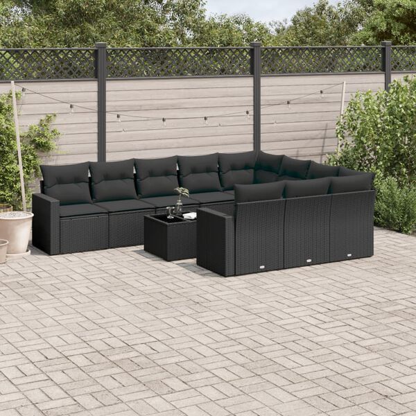 vidaXL Salon de jardin 11 pcs avec coussins noir r&eacute;sine tress&eacute;e