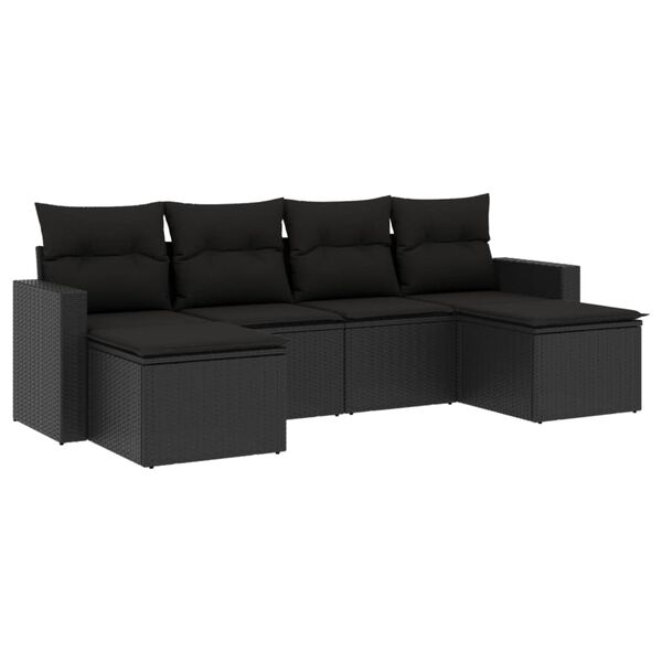 vidaXL Salon de jardin 6 pcs avec coussins noir r&eacute;sine tress&eacute;e