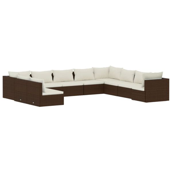 vidaXL Salon de jardin 10 pcs avec coussins marron r&eacute;sine tress&eacute;e