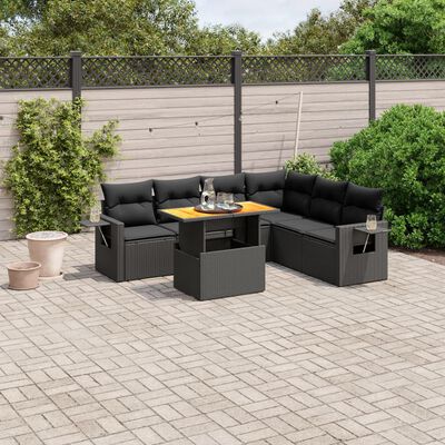 vidaXL Salon de jardin 7 pcs avec coussins noir résine tressée