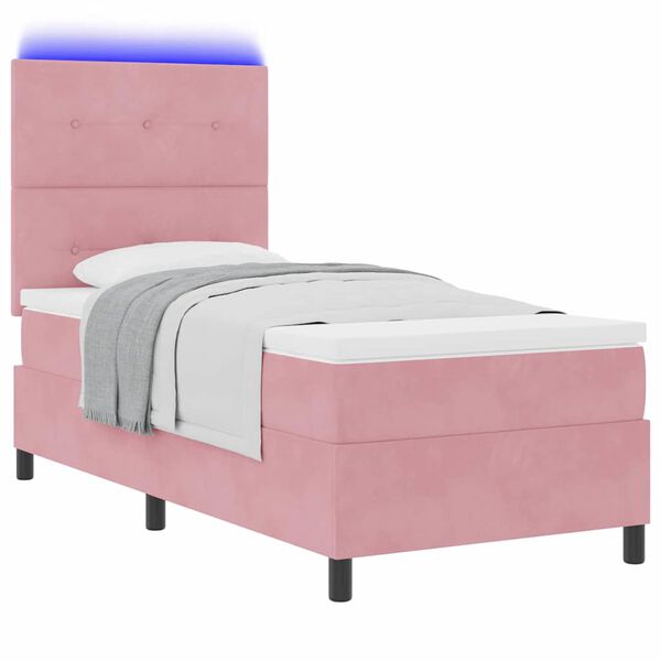 vidaXL Lit &agrave; ressort LED avec matelas Rose 80 x 200 cm tissu