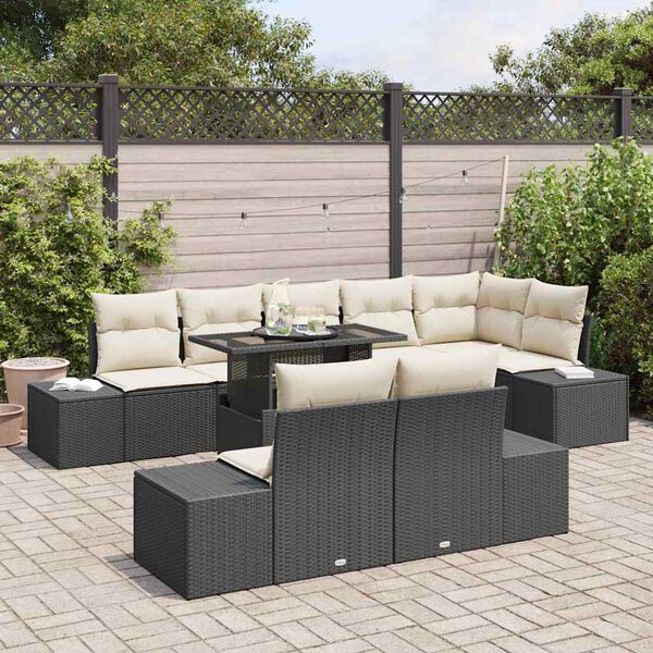 vidaXL Ensemble de canap&eacute; de jardin 9 pcs Noir Poly rotin