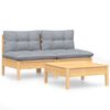 vidaXL Salon de jardin 3 pcs avec coussins gris Bois de pin