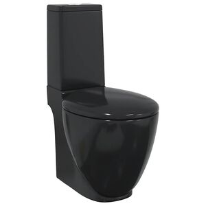 vidaXL Toilette en c&eacute;ramique ronde &eacute;coulement d'eau au fond noir