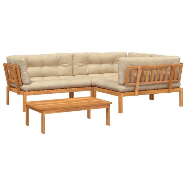vidaXL Salon palette de jardin avec coussins 4pcs bois d'acacia massif