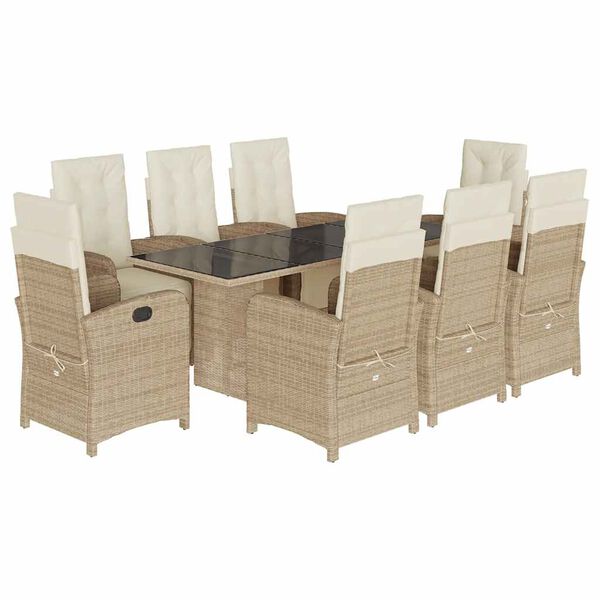 vidaXL Ensemble &agrave; manger de jardin et coussins 9 pcs beige Poly rotin
