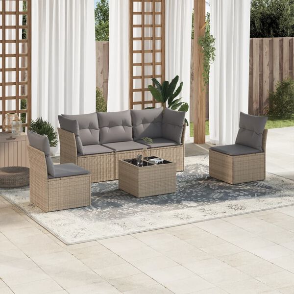 vidaXL Salon de jardin avec coussins 6 pcs beige r&eacute;sine tress&eacute;e