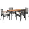 vidaXL Ensemble &agrave; manger de jardin coussins 5pcs Noir R&eacute;sine tress&eacute;e