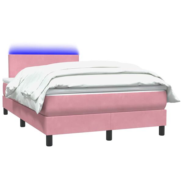 vidaXL Sommier &agrave; lattes de lit avec matelas et LED rose 120x210 cm velours