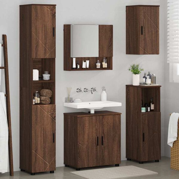 vidaXL Ensemble de mobilier de salle de bain 5 pcs Ch&ecirc;ne brun
