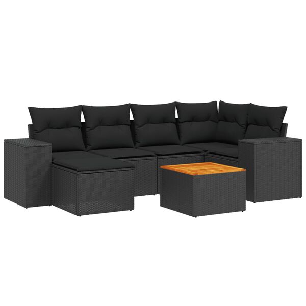 vidaXL Salon de jardin 7 pcs avec coussins noir r&eacute;sine tress&eacute;e