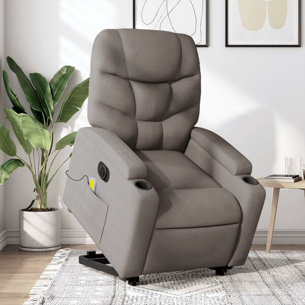 vidaXL Fauteuil inclinable de massage &eacute;lectrique Taupe Tissu